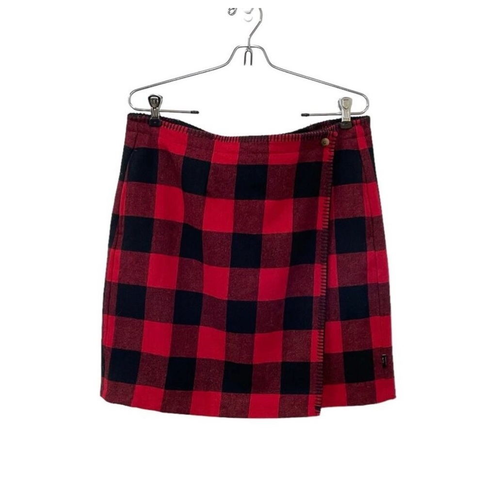 Woolrich Women’s Red Black Buffalo Plaid Check Wool Wrap Short Mini Skirt Sz 12